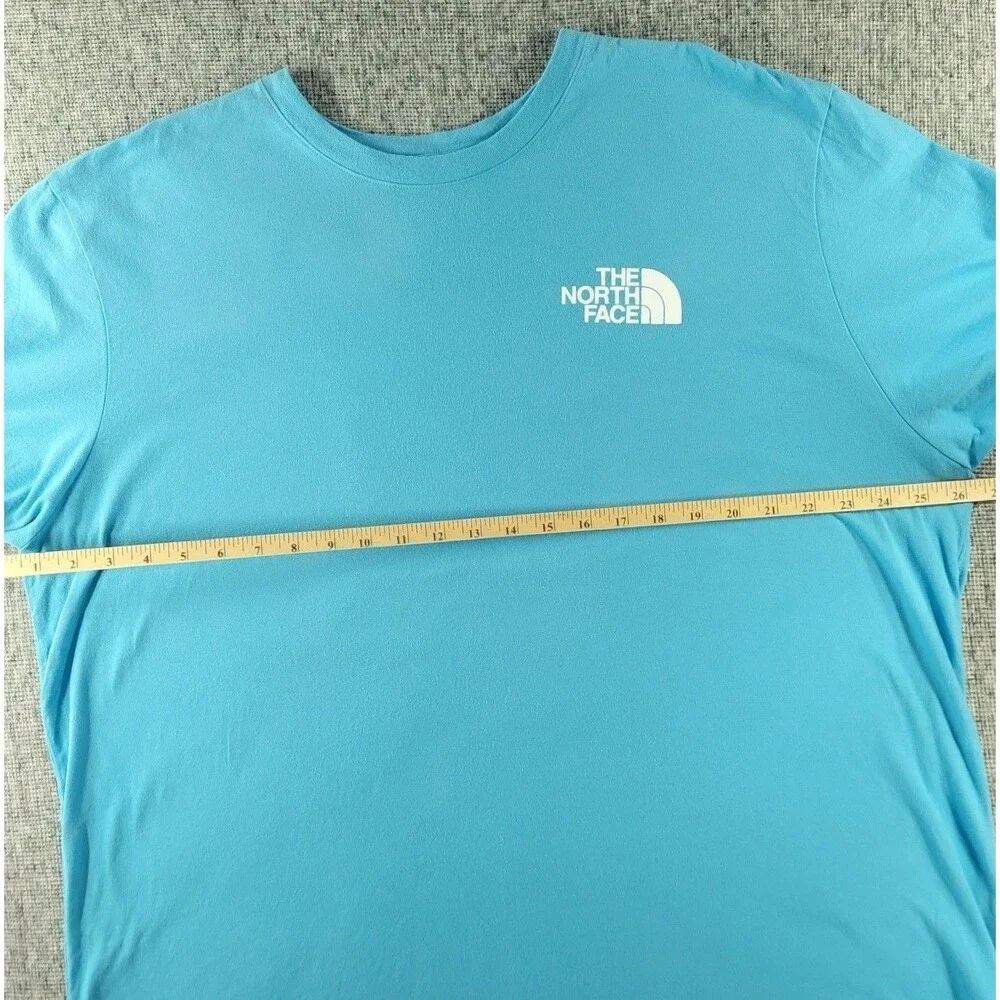 The North Face Mens Teal Blue Logo Graphic Tee C-Neck Never Stop Exploring 2XL